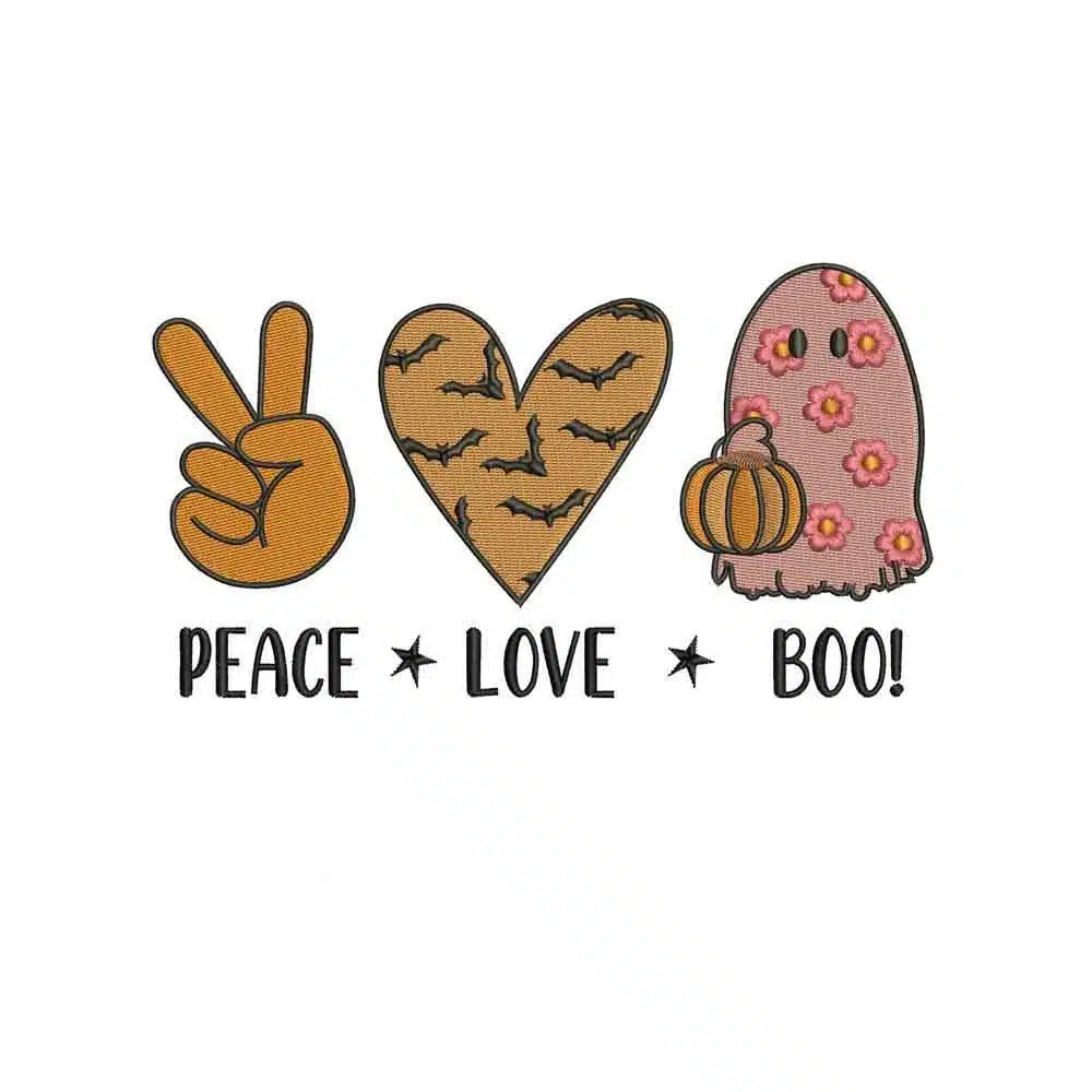 Peace Love Boo Embroidery Design | Groovy Halloween Designs ...